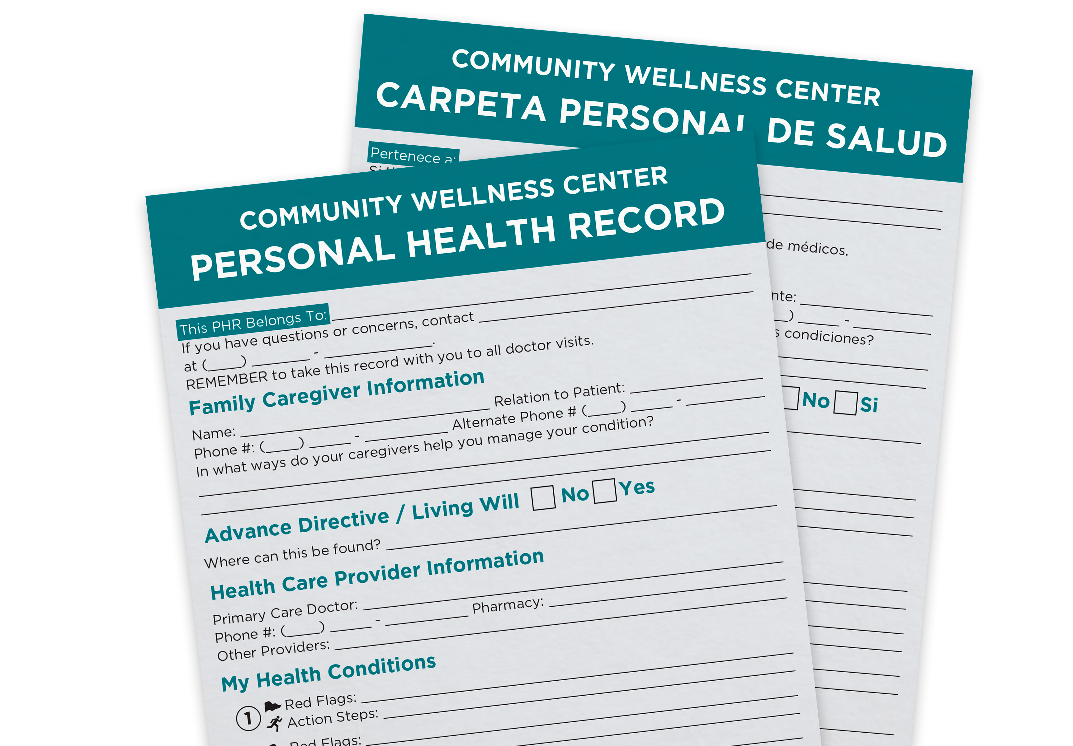 Image of Personal Health Record document in English and Spanish